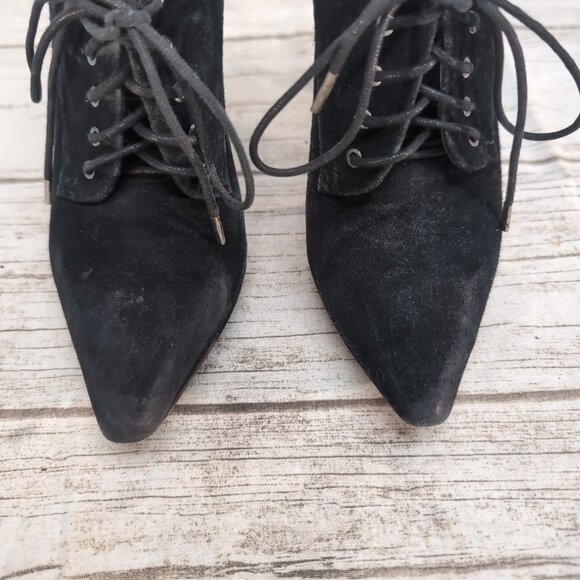 L.A.M.B. Black Suede Lace Up Stiletto Ankle Booties Women Size 8.5 - Picture 4 of 8